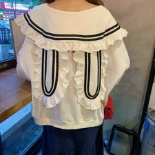 Girl Sweatshirts T-shirt Pocket Sailor Collar Rabbit Ear Preppy Style White