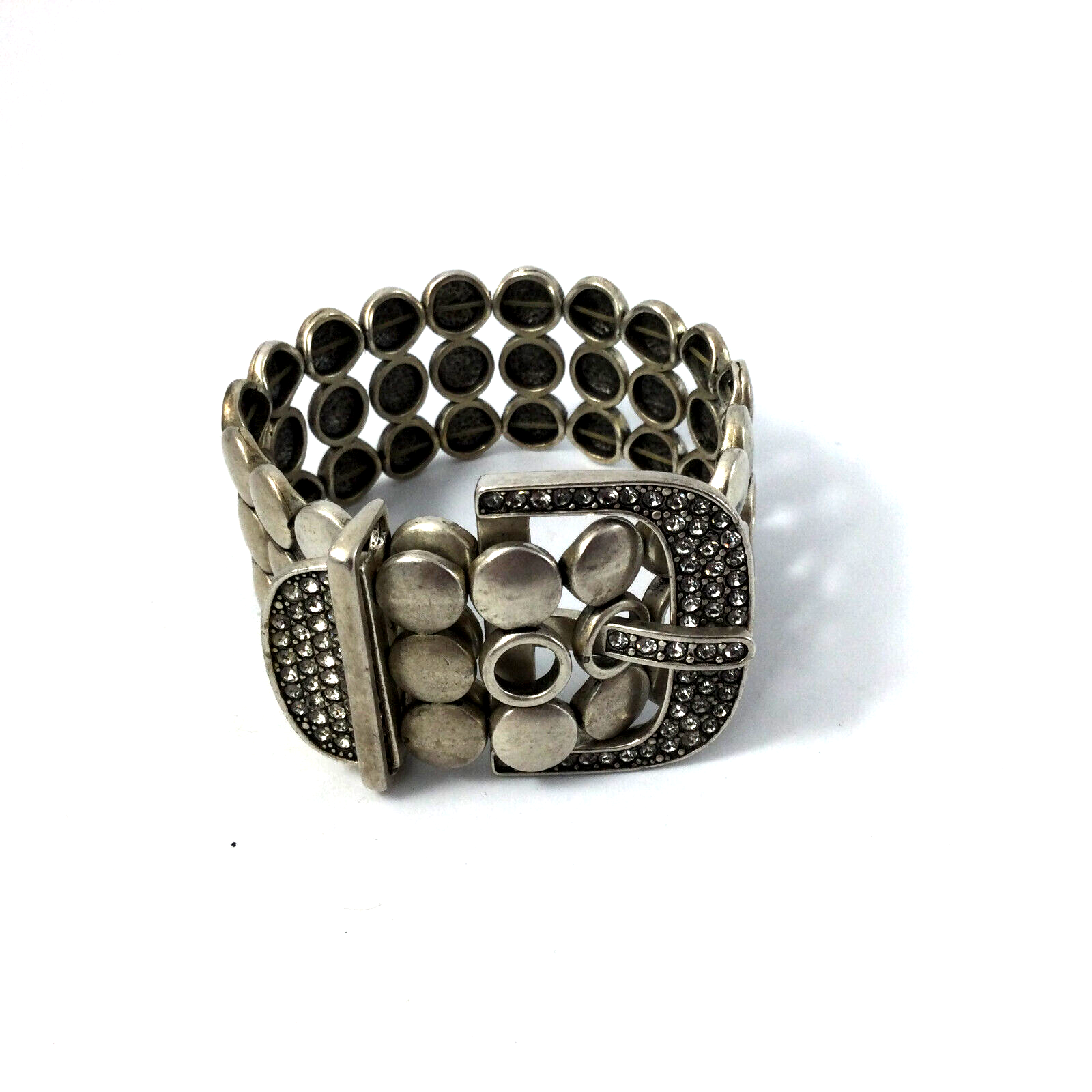 Sparkling Silver Stretch Bracelet with Rhinestone Buckle