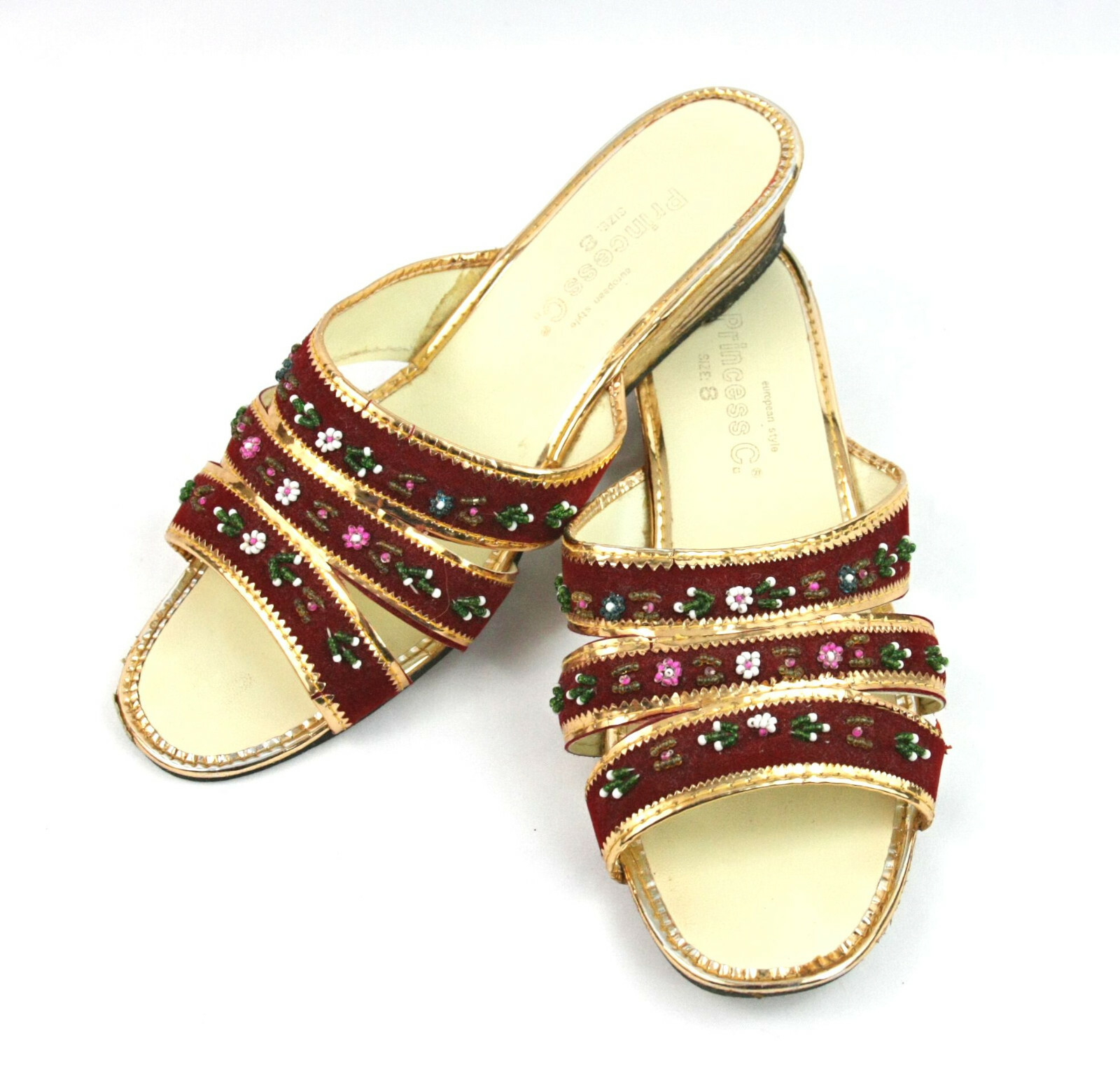 PANTOFOLA D’ORO Sandali con tacco Princess C rosso velluto oro metallizzato floreale perline legno 8