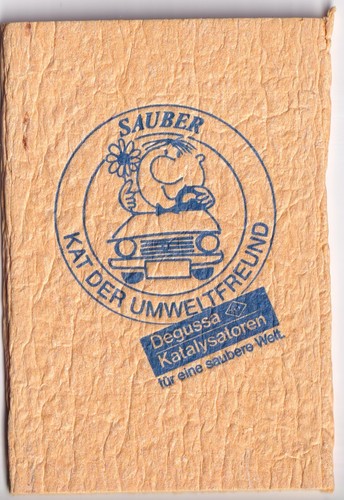 DEGUSSA um 1974: DEGUSSA KATALYSATOREN, KAT der UMWELTFREUND, Reklameschwamm