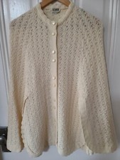 VTG 60s Rosanna Wintuk Cape Poncho Button Up Armholes Knit White Acrylic 1 size