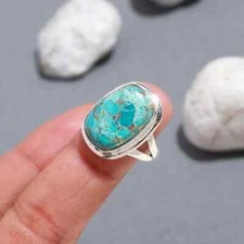 Natural Mohave Turquoise 925 Sterling Silver Band Statement Ring Handmade Ring