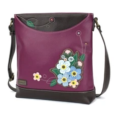 NEW CHALA PURPLE FORGET ME NOT FLOWER SWEET MESSENGER CROSSBODY TOTE FAUX LEA