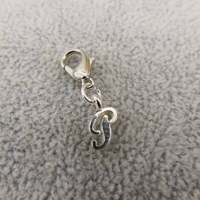 Initial CURSIVE LETTER P Charm Zipper Pull Keychain Add On Clip Silver Tone