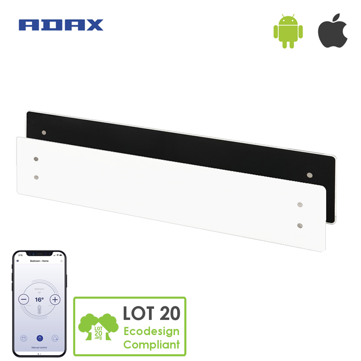 Adax Clea Wifi Glass Electric Convector Heater, Low Profile, Wall