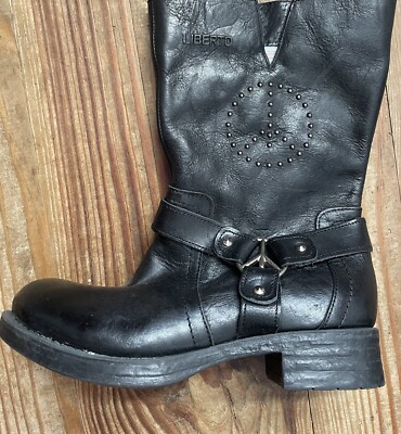 Free People LIBERTO Leather Campus Engineer Harness Moto Boots Studded Size 