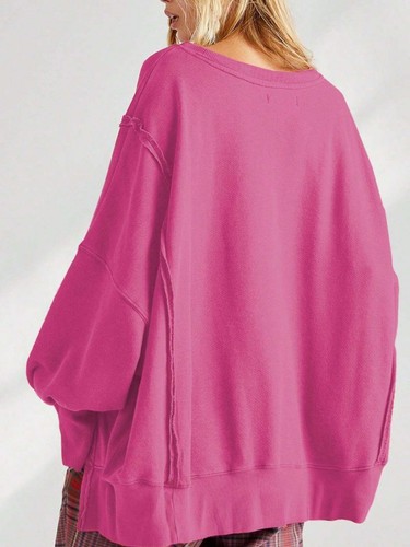 Women's Black Oversized Sweatshirt With Frayed Hem And Balloon Sleeve - Picture 14 of 29