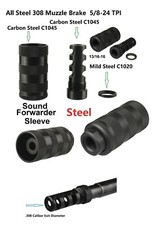 Steel 5/8X24 TPI Muzzle Brake For .308 .300 With 13/16X16 TPI Tube