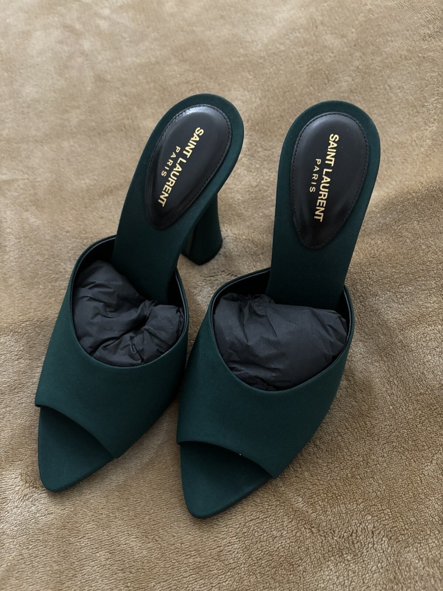 サンダル・ミュール SAINT LAURENT Saint Laurent Flip Flops Women Satin Green Saint Laurent, green women SUITE MULES IN CREPE DE CHINE | eBay
