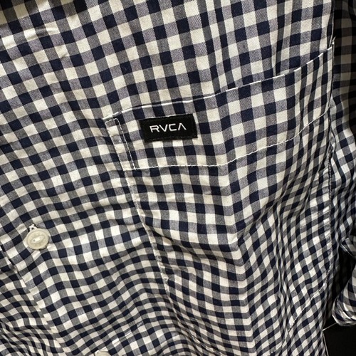 RVCA Dress Shirt XXL Blue White Beat Check Easy Fit Long Sleeve Button Up NWT - Picture 5 of 8