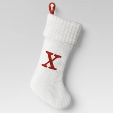 Monogrammed Christmas Stocking LETTER X Initial X White Cable Knit Holiday 20  