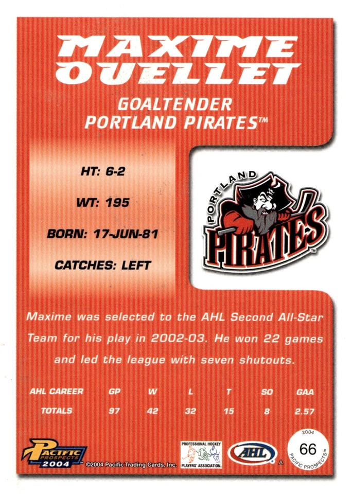 Maxime Ouellet - Signed 2003-04 Pacific AHL Prospects Card #66 - Image 2 of 2