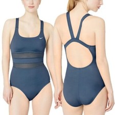 BNWT Nike Women's Standard Mesh Solid Edge V-Back One Piece Swimsuit, Size Small