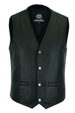 Mens Tan Brown Black Soft Leather Waistcoat Vest Biker Motorcycle Snap Button