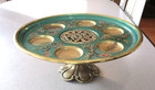 Vintage Brass Green Gold Footed Passover Seder Plate Pesach Made Israel Platter — photo 1