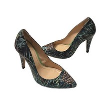 ZARA WOMAN Leather High Heel Pointed Toe Pumps with Tropical Print Size 36/5.5