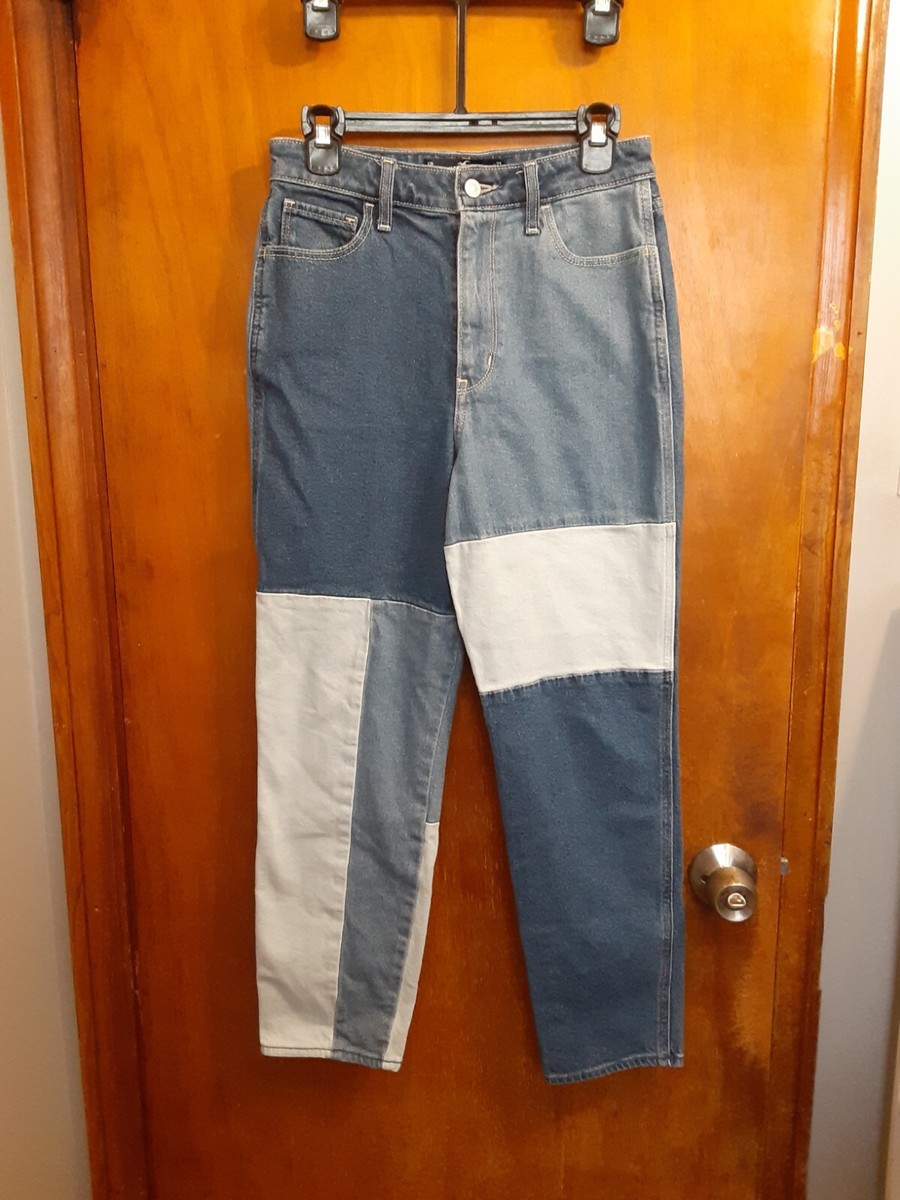 Hollister Women's Jeans Ultra High Rise Mom Patchwork Blue Jean Size 5R  27/27