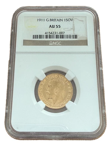 Great Britain 1911 Gold 1 Sovereign NGC AU55 George V