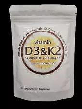 Vitamin D3 10000 iu Plus K2 (MK-7) 200 mcg, 300 Virgin Coconut Oil Softgels