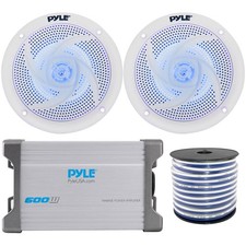 2x Pyle PLMRS63WL.5 6.5" Speakers w/ Blue LED, 2-Channel Amplifier, Speaker Wire