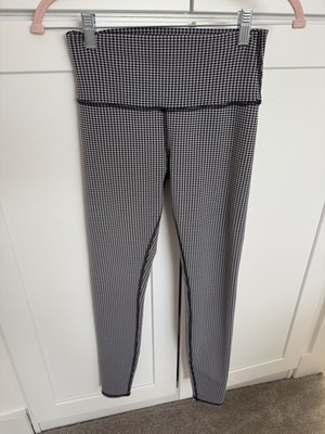 ALO Yoga Houndstooth Pattern Leggings Pants High-Waist Micro White