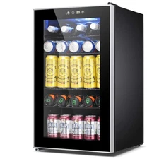 Mini Fridge Cooler, 95 Can Beverage Refrigerator with Glass Door, Wine Fridge...