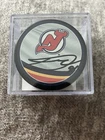 NHL New Jersey Devils Dawson Mercer Autographed Commemorative Logo Hockey Puck
