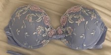VTG 90s Lily Of France Bra 36C Blue Lace Floral EUC