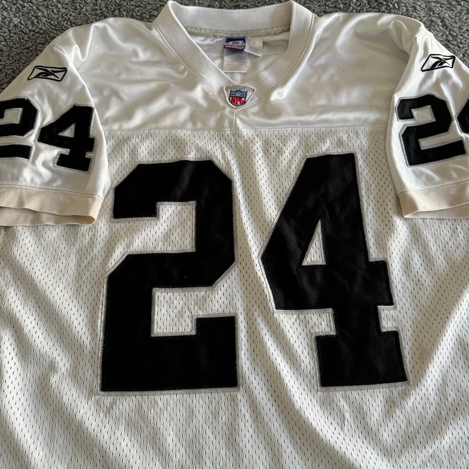 Camiseta deportiva para hombre Reebok Charles Woodson 2003 auténtica NFL Oakland Raiders blanca 52 Foto 4 de 4