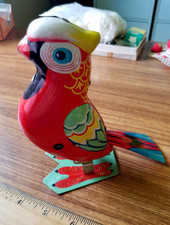 Vintage Blic Tin Wind-up Hopping/Walking Bright Colored Parrot 8 - China, No key