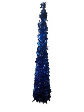 Collapsible Tinsel Christmas Tree, 5FT Cobalt Blue Sequin Pop-Up Pencil Tree