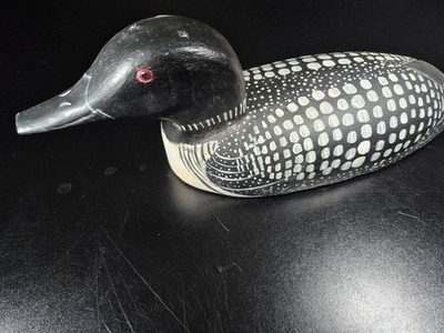 Large Hand Carved & Painted Resting Loon Wooden 