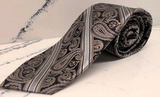 Pronto Uomo Platinum Luxury Tie Paisley Striped Woven 100 Silk 62 X 3.25