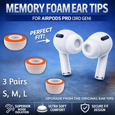 Silicone Memory Foam Core Ear Tips for AirPods Pro 3 (2025) S/M/L - 3 Pairs