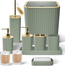 Trash Can  Soap Dispenser, Toilet Brush, 10PC Sage Green Bathroom Accessor