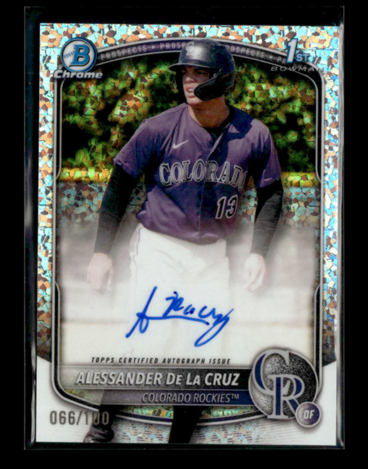Alessander De La Cruz 2025 Bowman Chrome 1st Auto Mini-Diamond 066/100 Prospects