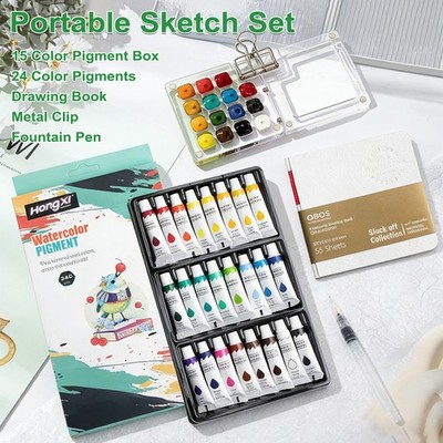 24 Color Mini Watercolor Paint Set Pocket Travel Water Color Set APS