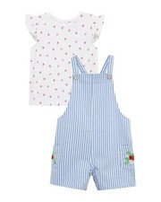Little Me Strawberry Woven Shortall Set 24M