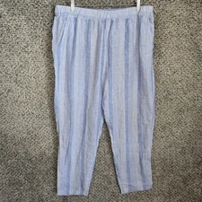 C&C California Pants Womens XL Blue Striped Linen Pull On Elastic Waist Casual
