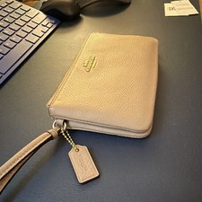 Coach Taupe Solid Wristlet Wallet Double Zip with Logo Zipper Accents