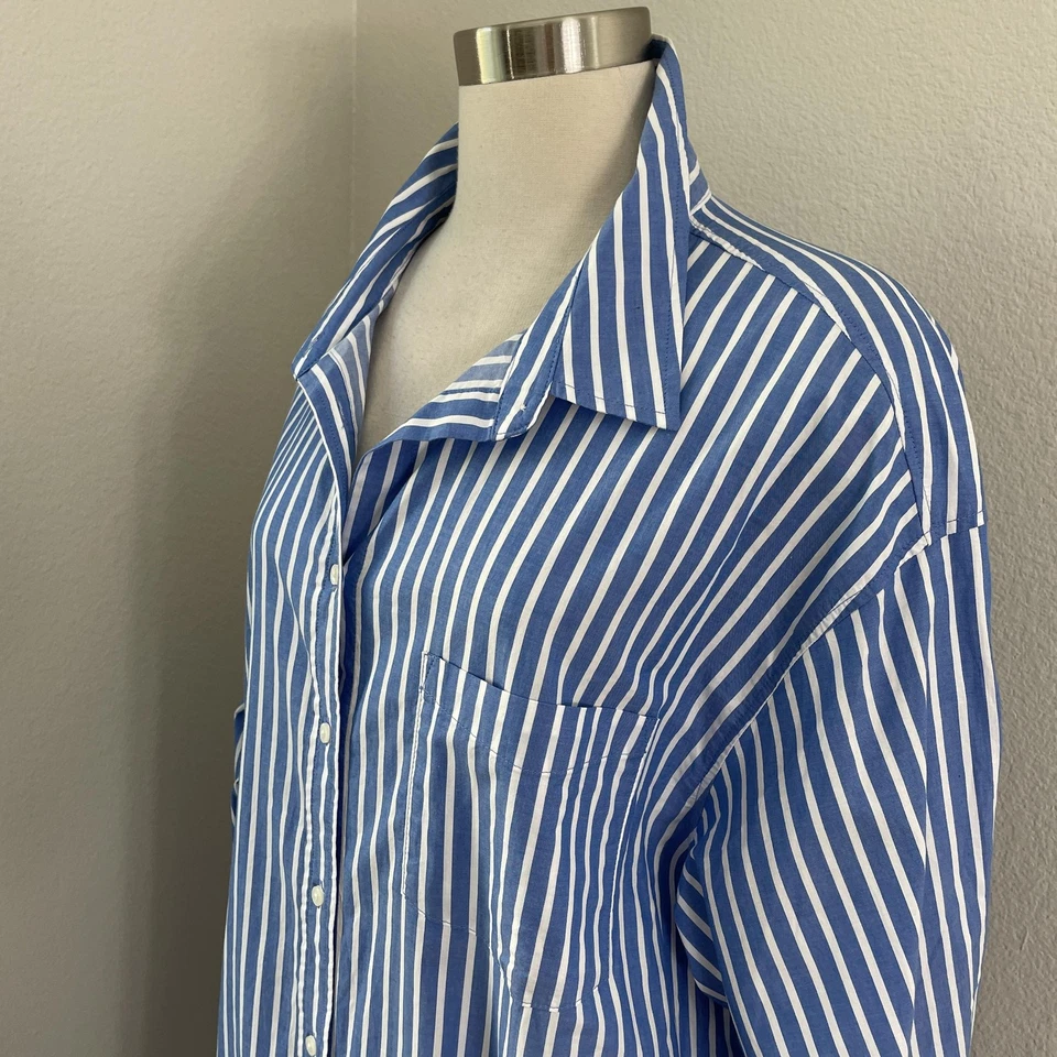 Old Navy Shirt Dress Womens Plus XXL Blue White Stripe Button Up Pockets Cotton - Image 2 of 4