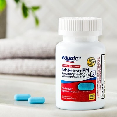 Equate Extra Strength Pain Reliever PM Caplets, 500Mg & Diphenhydramine HCI 25Mg
