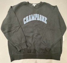 NWT Wildfox Champagne Graphic Embroidered Pullover Sweatshirt Pirate Black L