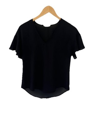 Lush Black Ruffle Sleeve V Neck Blouse