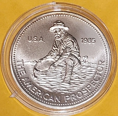 1985 Engelhard 1oz Silver American Prospector Round .999 Fine