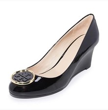 Tory Burch Twiggie Black Patent Leather Wedge Heels Size 8