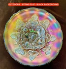 MILLERSBURG CARNIVAL GLASS 8 ½” GREEN “BLACKBERRY WREATH” ICS BOWL – AVERAGE!