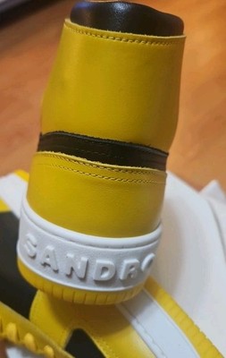 NEW SANDRO Yellow Black Leather High-top Trainers Sneakers  display picture 1