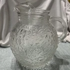 Vintage Anchor Hocking Clear Lido Milano Crinkle Glass Ball Pitcher Excellent!!!