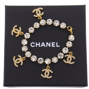 Authentic CHANEL CC Logos Used Bracelet Gold Plated Rhinestone 95P Authentic #EF75 S